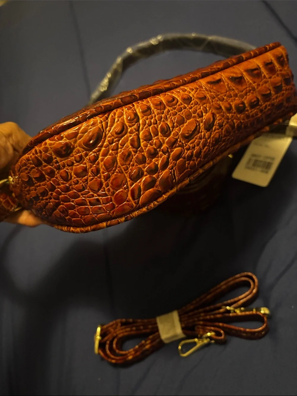 Croc-Embossed Faux Leather Crossbody Handbag, Bag, Purse Brown or Coffee